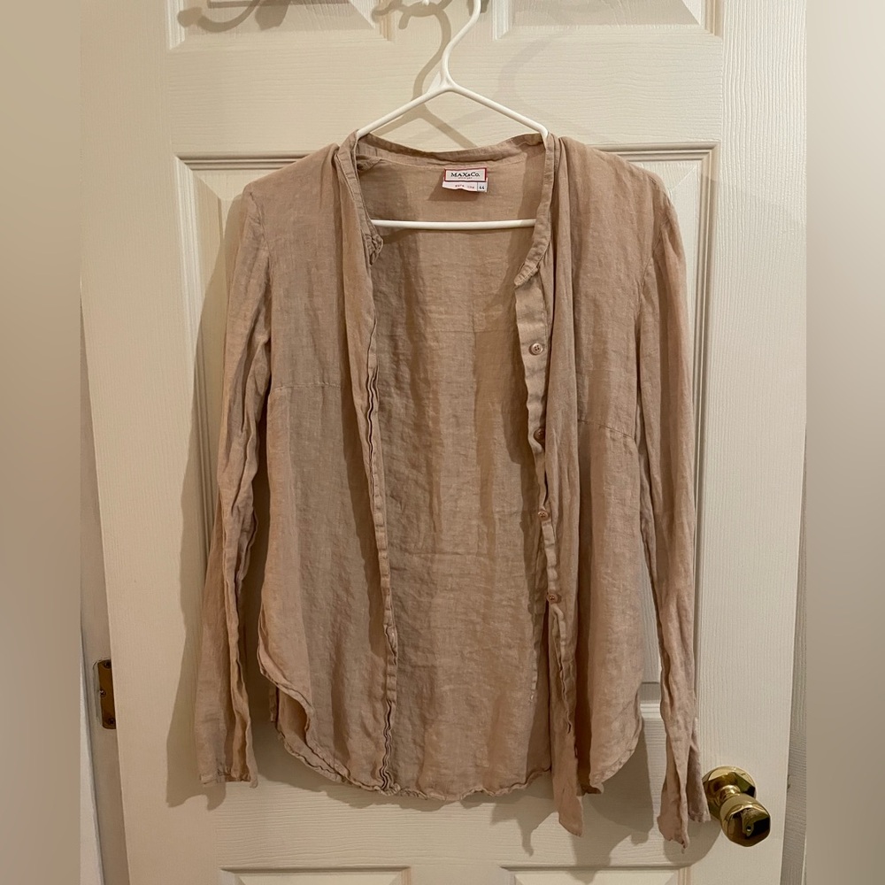 Max & Co. Tan Button-Up Linen Shirt